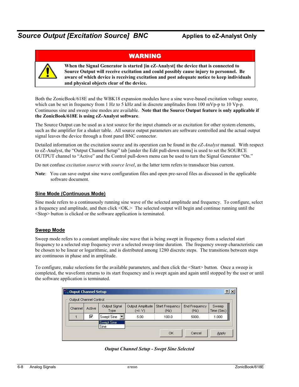 Source output [excitation source] bnc appl, Source output (excitation source) …… 6-8, Source output [excitation source] bnc | Measurement Computing ZonicBook 618E rev.3.4 User Manual | Page 56 / 122