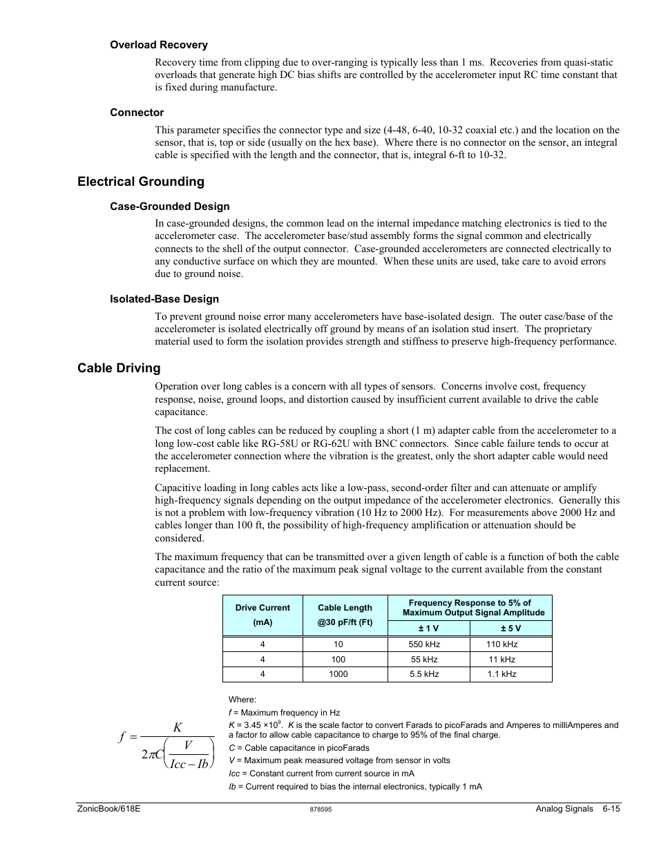 Electrical grounding, Cable driving, Fk c v icc ib = − ⎛ ⎝ ⎜ ⎞ ⎠ ⎟ 2 | Measurement Computing ZonicBook 618E rev.3.4 User Manual | Page 63 / 122