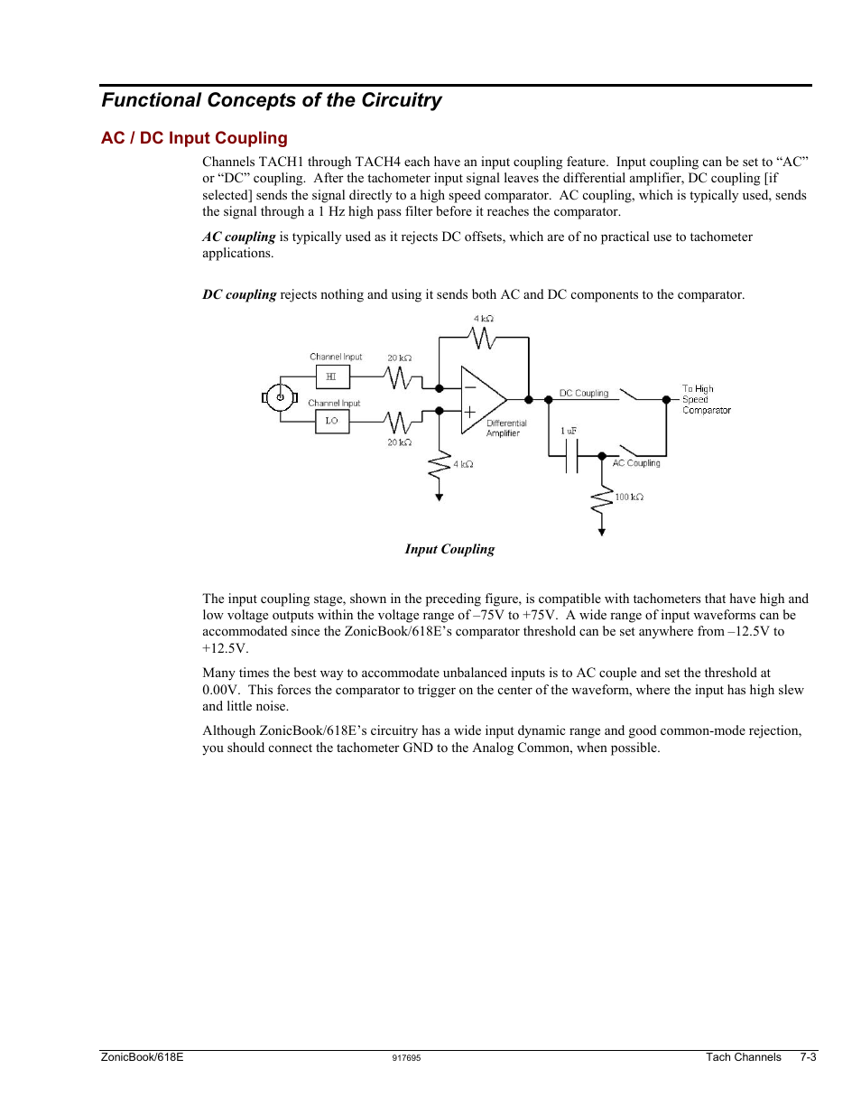 Functional concepts of the circuitry, Functional concepts …… 7-3, Ac/dc input coupling ……7-3 | Measurement Computing ZonicBook 618E rev.3.4 User Manual | Page 67 / 122
