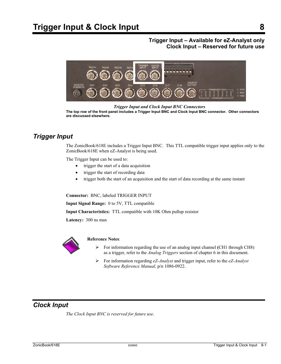 8 - trigger input & clock input, Trigger input, Clock input | Trigger input & clock input 8 | Measurement Computing ZonicBook 618E rev.3.4 User Manual | Page 75 / 122