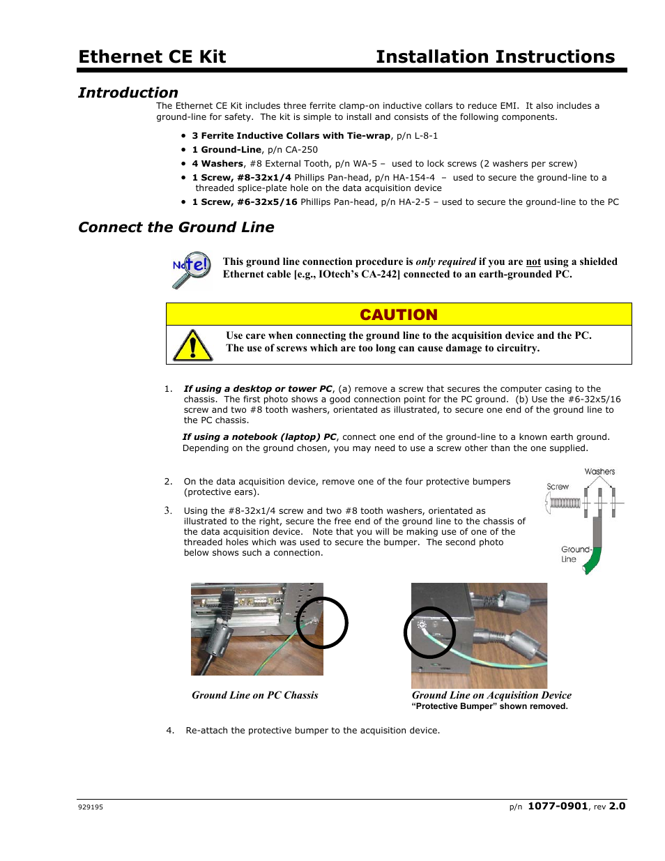Ethernet ce kit, Introduction, Connect the ground line | Ethernet ce kit installation instructions, Caution | Measurement Computing ZonicBook 618E rev.3.4 User Manual | Page 83 / 122