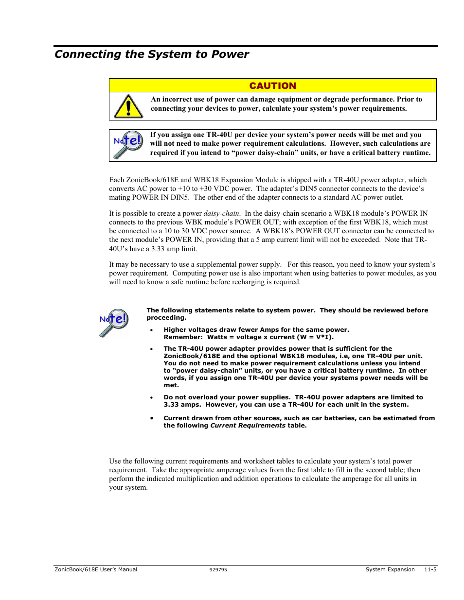 Connecting the system to power, Connecting the system to power ……11-5, Caution | Measurement Computing ZonicBook 618E rev.3.4 User Manual | Page 89 / 122