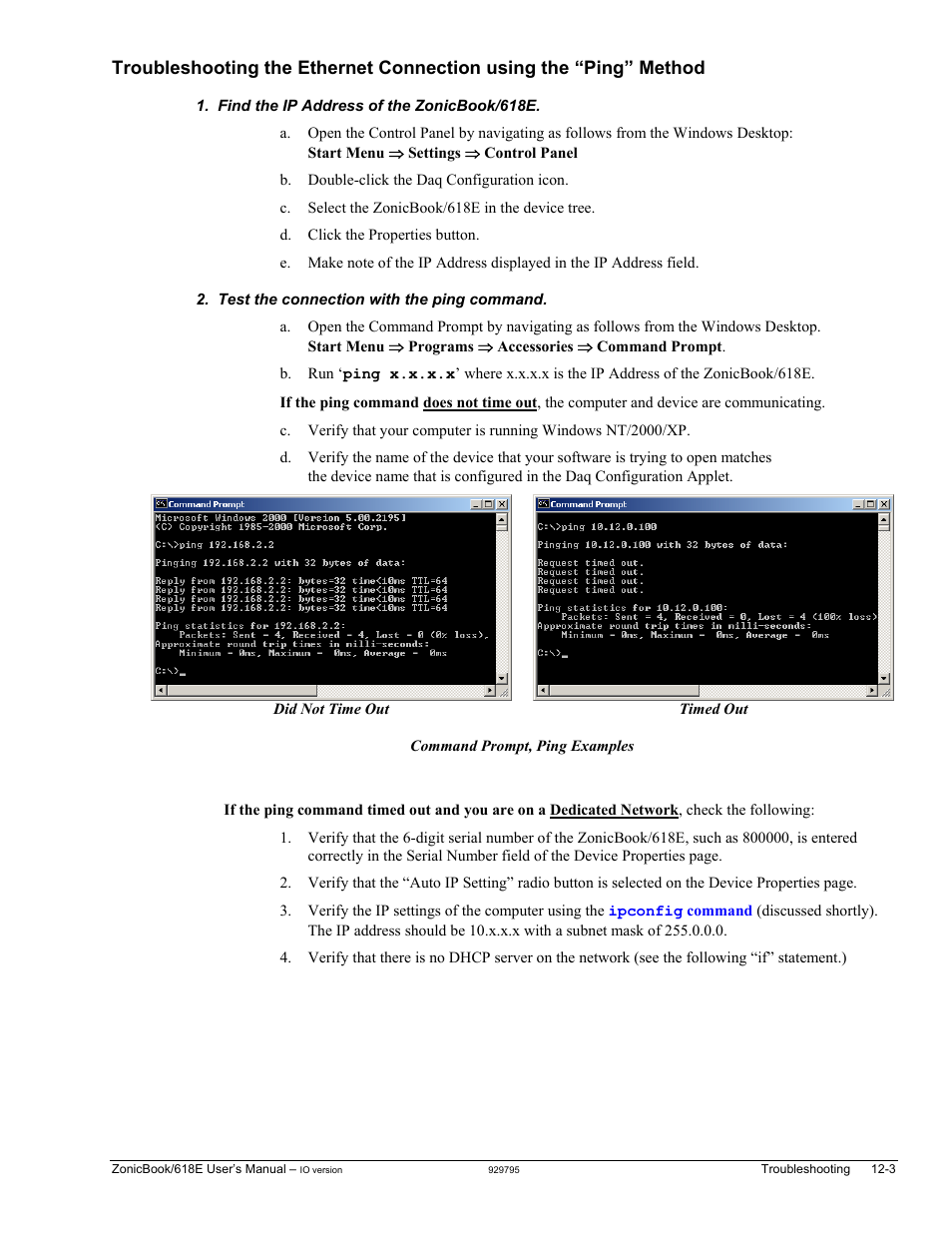 Connection using the “ping” method …… 12-3 | Measurement Computing ZonicBook 618E rev.3.4 User Manual | Page 93 / 122