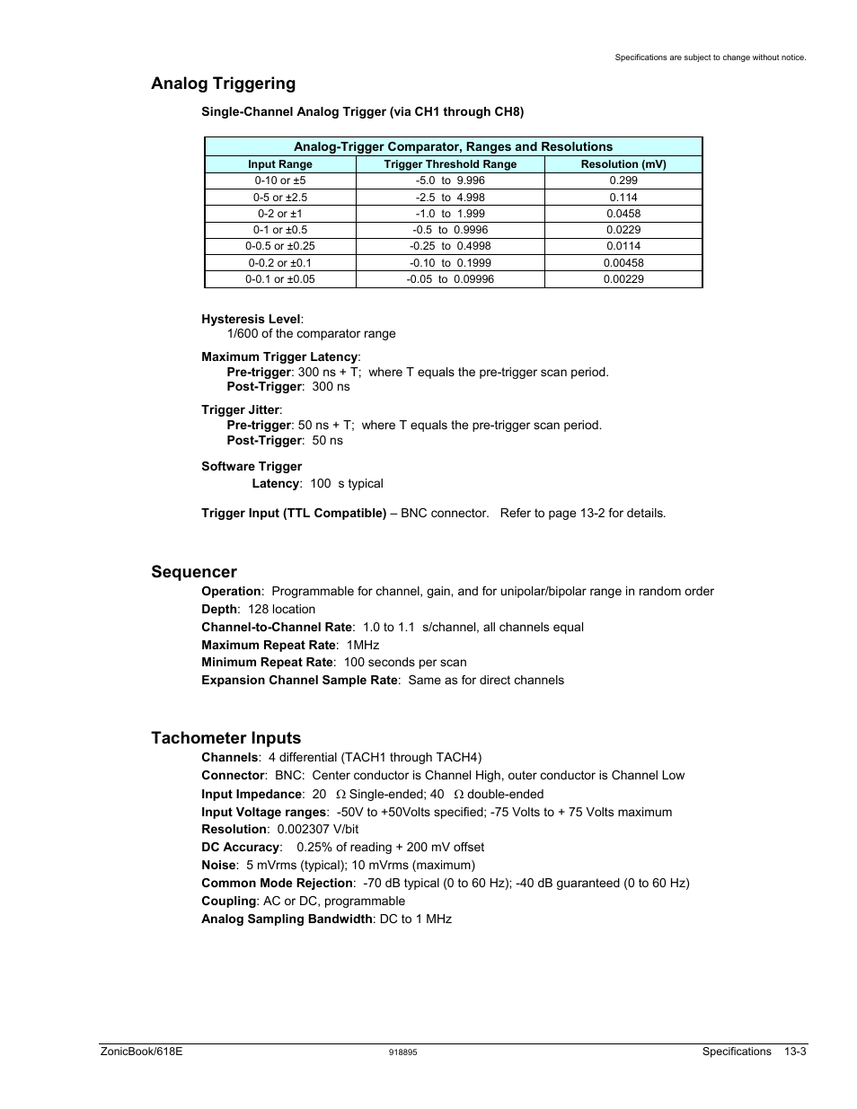 Analog triggering, Sequencer, Tachometer inputs | Measurement Computing ZonicBook 618E rev.3.4 User Manual | Page 99 / 122