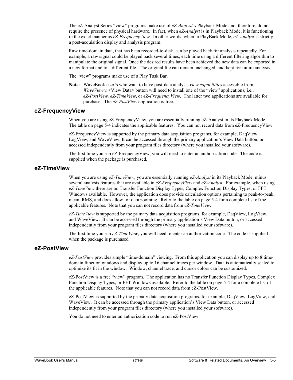 Ez-frequencyview, Ez-timeview, Ez-postview | Measurement Computing WaveBook rev.5.3 User Manual | Page 103 / 154