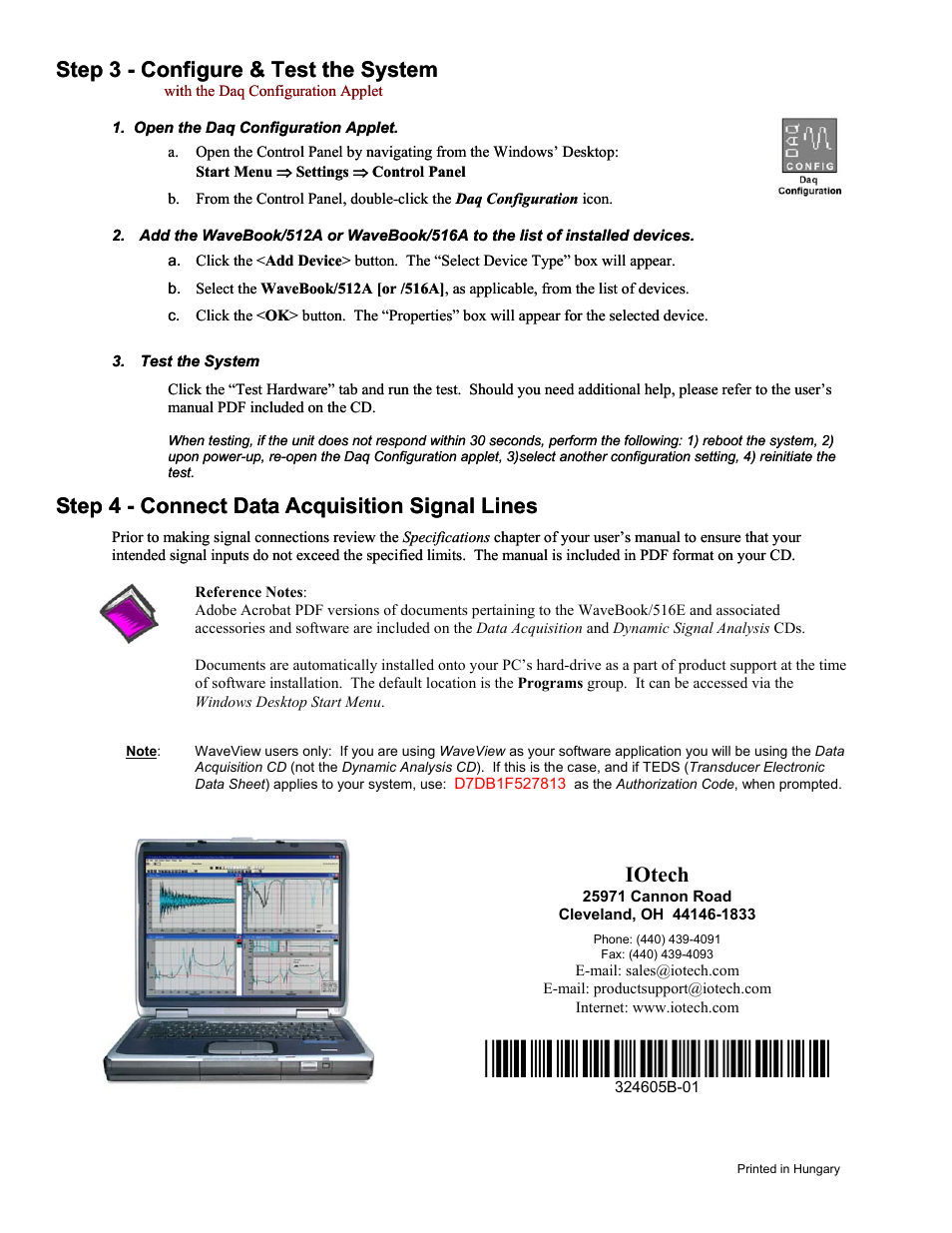 Step 3 - configure & test the system, Step 4 - connect data acquisition signal lines, Iotech | Measurement Computing WaveBook rev.5.3 User Manual | Page 12 / 154