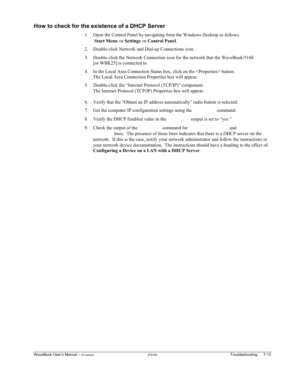 How to check for the existence of a dhcp server | Measurement Computing WaveBook rev.5.3 User Manual | Page 121 / 154