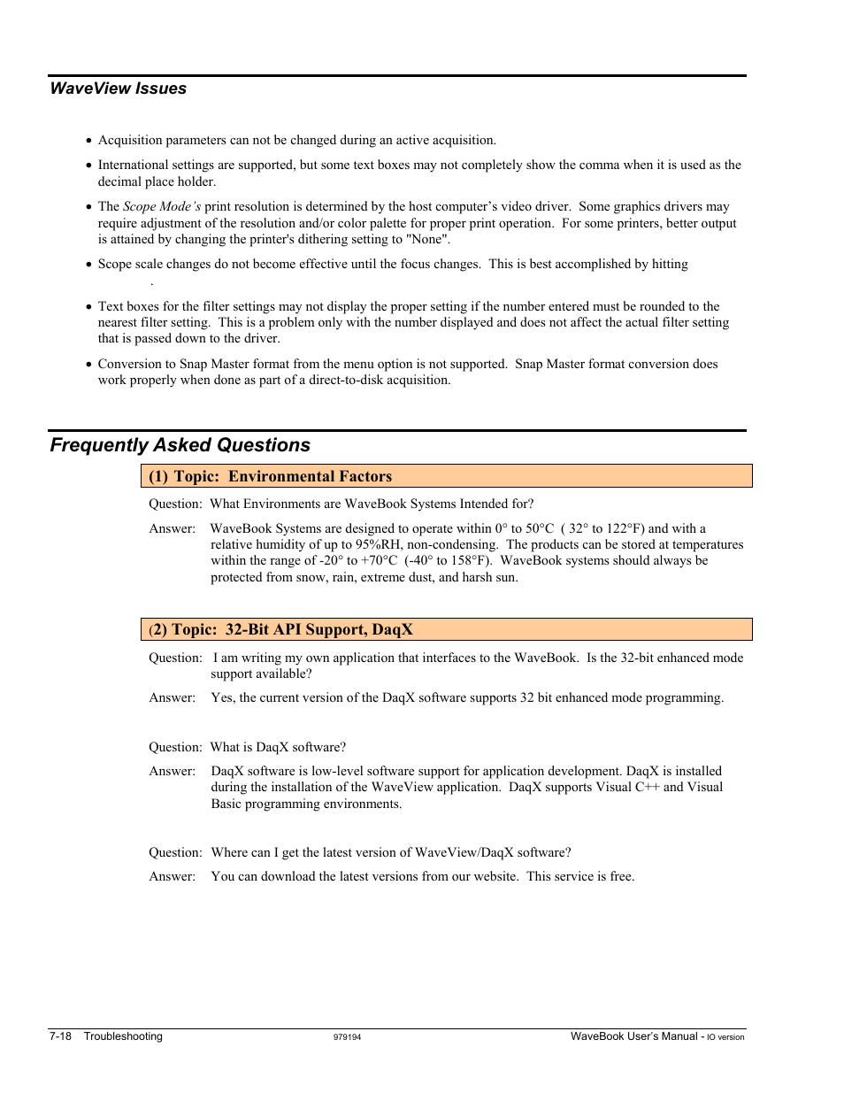 Waveview issues, Frequently asked questions | Measurement Computing WaveBook rev.5.3 User Manual | Page 126 / 154