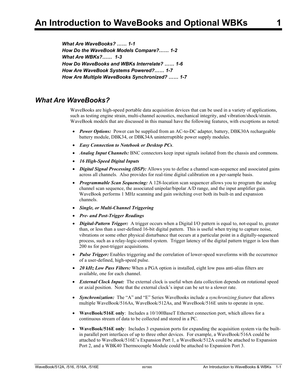1 - an introduction, What are wavebooks, An introduction to wavebooks and optional wbks 1 | Measurement Computing WaveBook rev.5.3 User Manual | Page 13 / 154