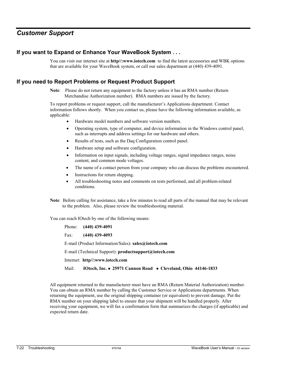 Customer support | Measurement Computing WaveBook rev.5.3 User Manual | Page 130 / 154