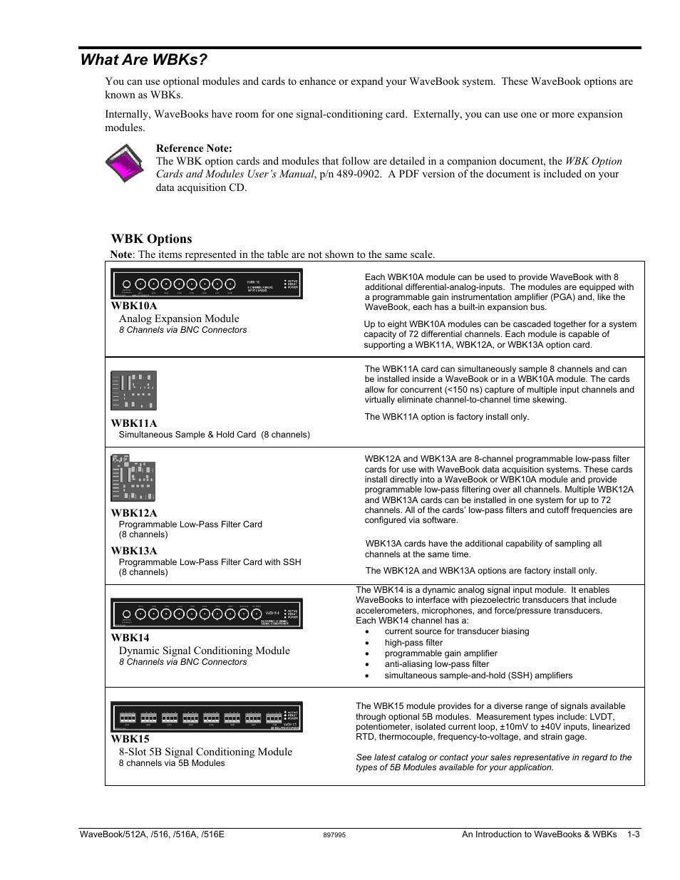 What are wbks, Wbk options | Measurement Computing WaveBook rev.5.3 User Manual | Page 15 / 154