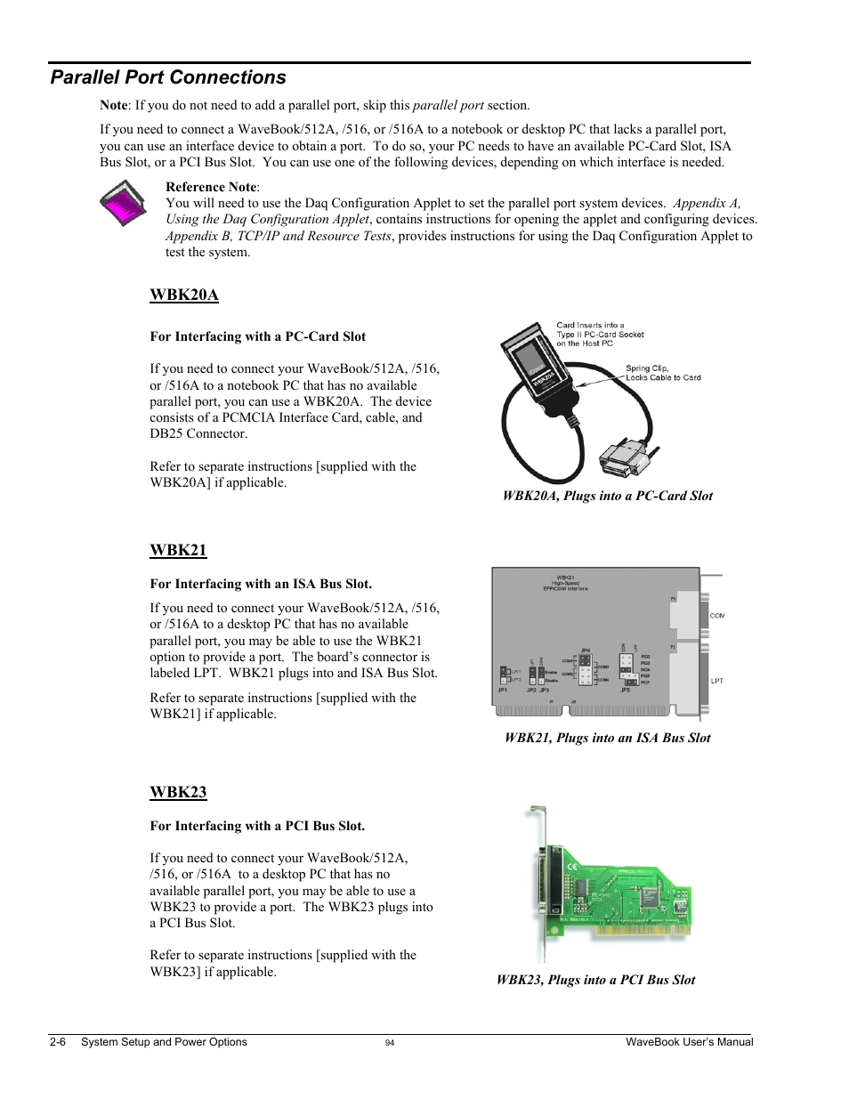 Parallel port connections | Measurement Computing WaveBook rev.5.3 User Manual | Page 26 / 154