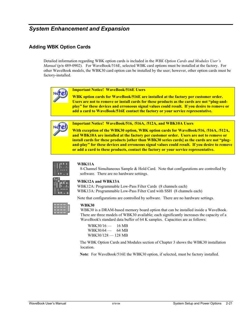 System enhancement and expansion, Adding wbk option cards | Measurement Computing WaveBook rev.5.3 User Manual | Page 41 / 154