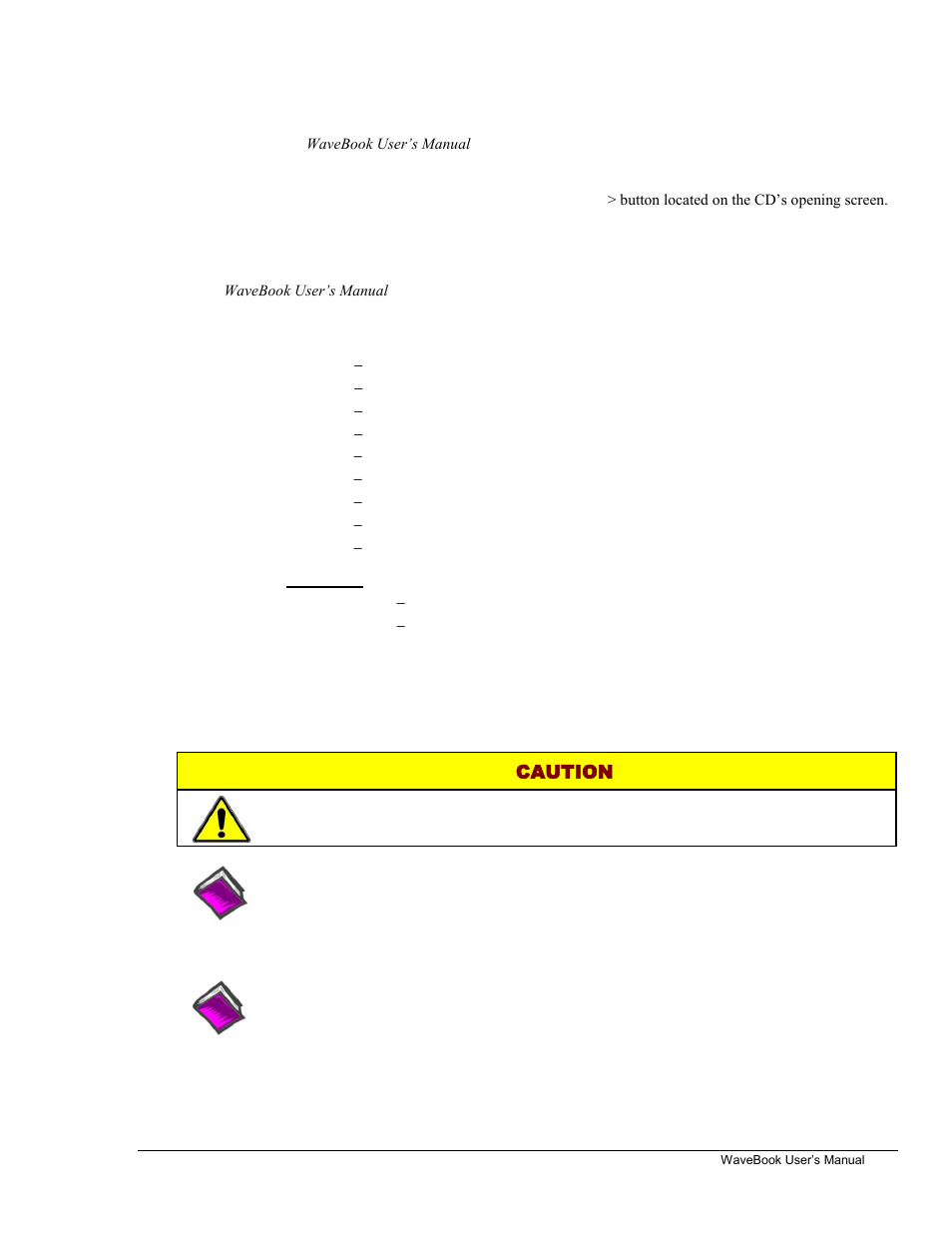 About wavebook documentation, Caution | Measurement Computing WaveBook rev.5.3 User Manual | Page 5 / 154