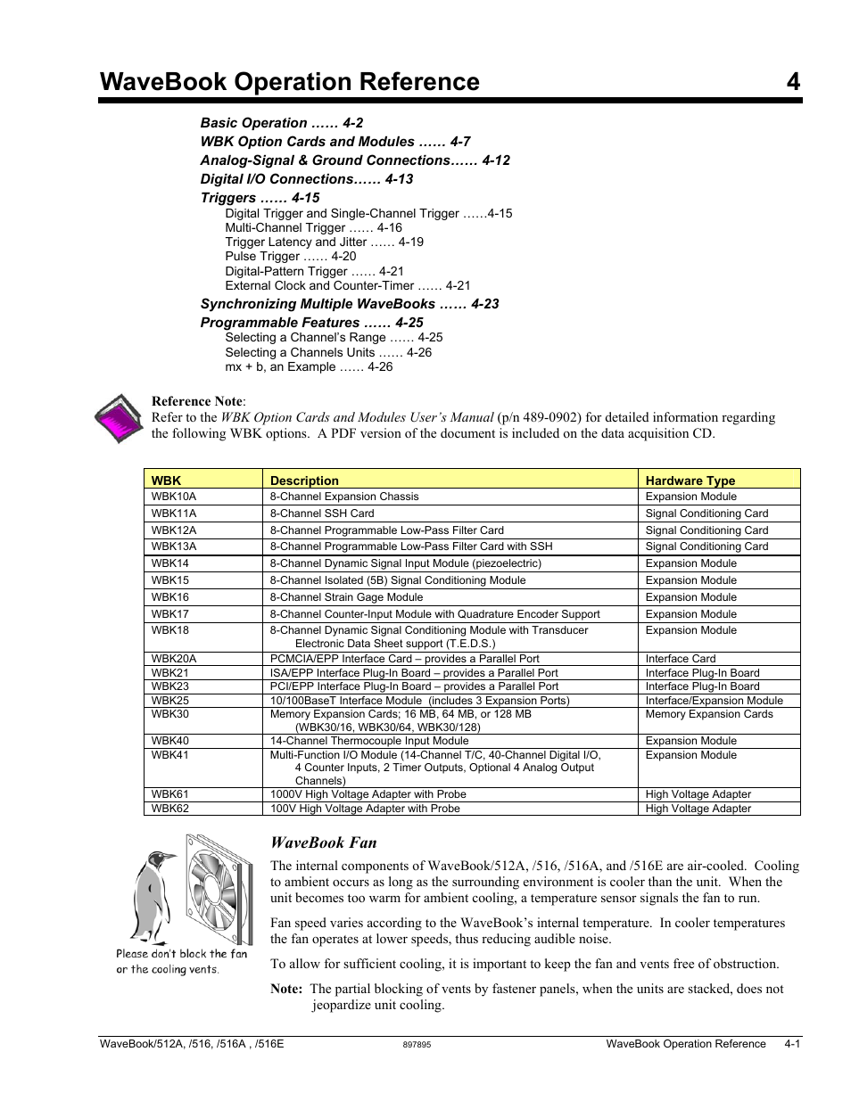 4 - wavebook operation reference, Wavebook operation reference 4, Wavebook fan | Measurement Computing WaveBook rev.5.3 User Manual | Page 71 / 154