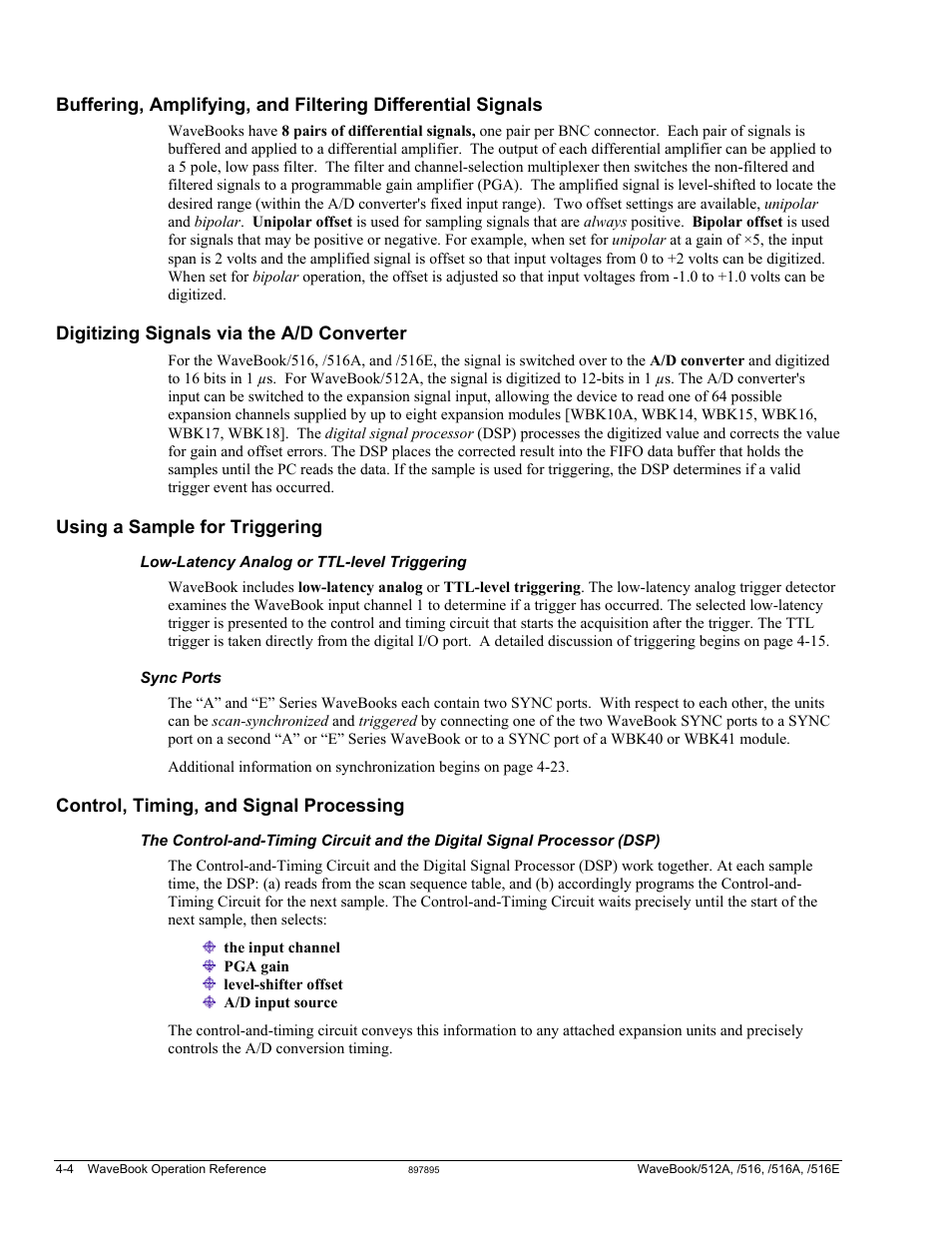 Digitizing signals via the a/d converter, Using a sample for triggering, Control, timing, and signal processing | Measurement Computing WaveBook rev.5.3 User Manual | Page 74 / 154