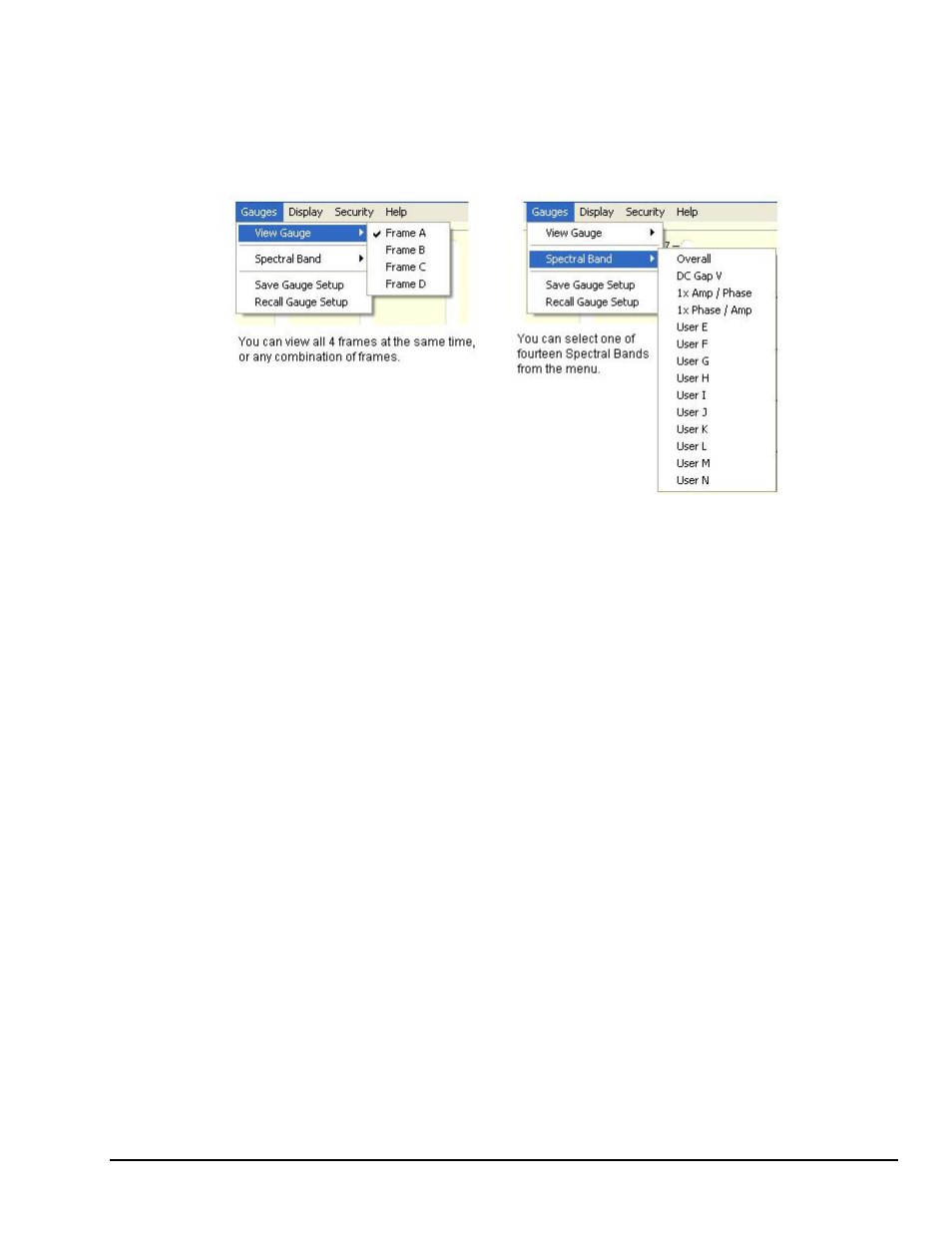 A look at the gauges pull-down menu | Measurement Computing eZ-TOMAS version 7.1.x User Manual | Page 11 / 108