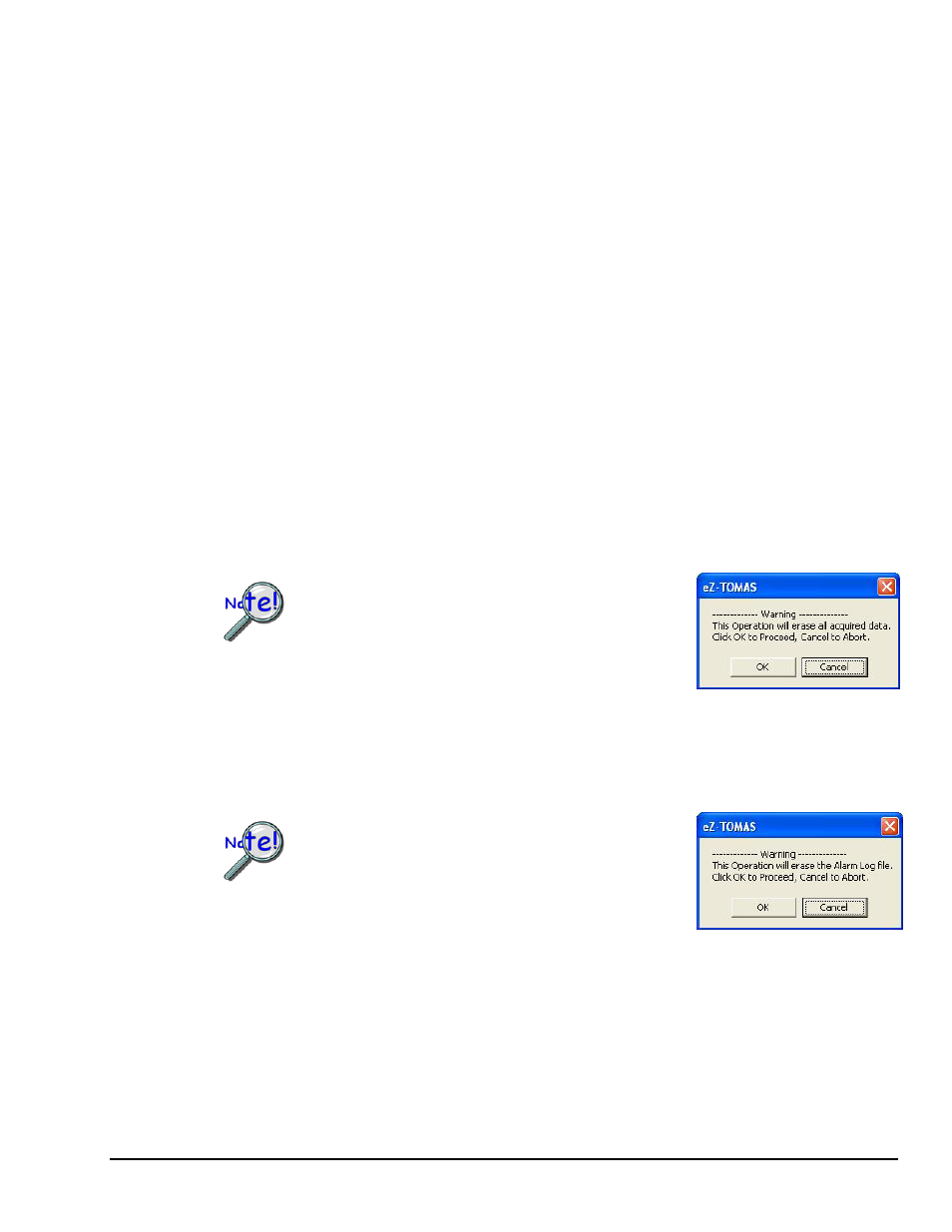 Erase history data, Erase alarm log, Print | Exit | Measurement Computing eZ-TOMAS version 7.1.x User Manual | Page 18 / 108