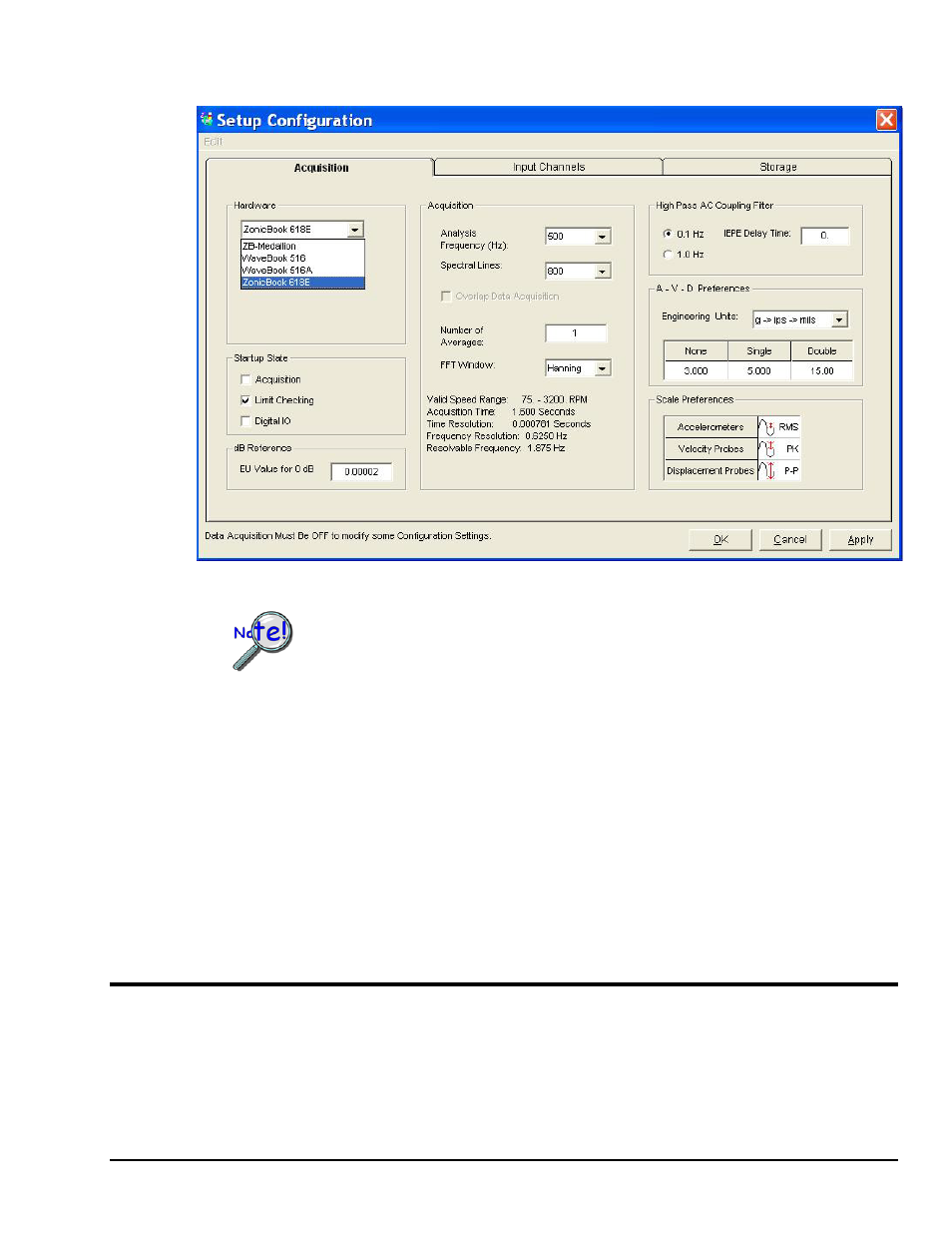 Starting an acquisition, Acquisition tab, Input channels tab | Storage tab | Measurement Computing eZ-TOMAS version 7.1.x User Manual | Page 20 / 108