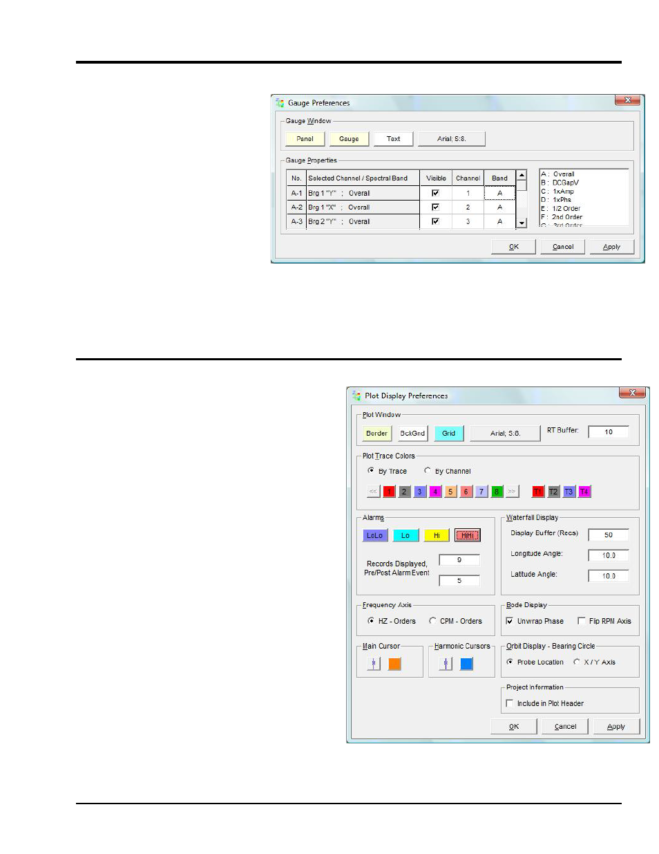 Gauge display preferences… (ctrl+g), Plot display preferences… (ctrl+d) | Measurement Computing eZ-TOMAS version 7.1.x User Manual | Page 47 / 108