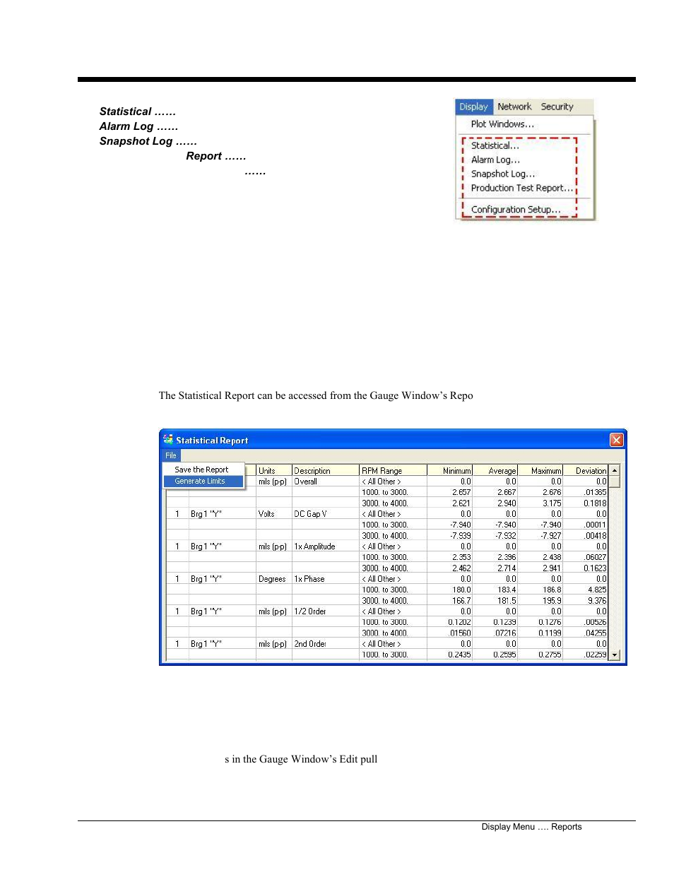 8 - display menu... reports and logs, Display menu . . . reports and logs 8, Statistical report | Measurement Computing eZ-TOMAS version 7.1.x User Manual | Page 85 / 108