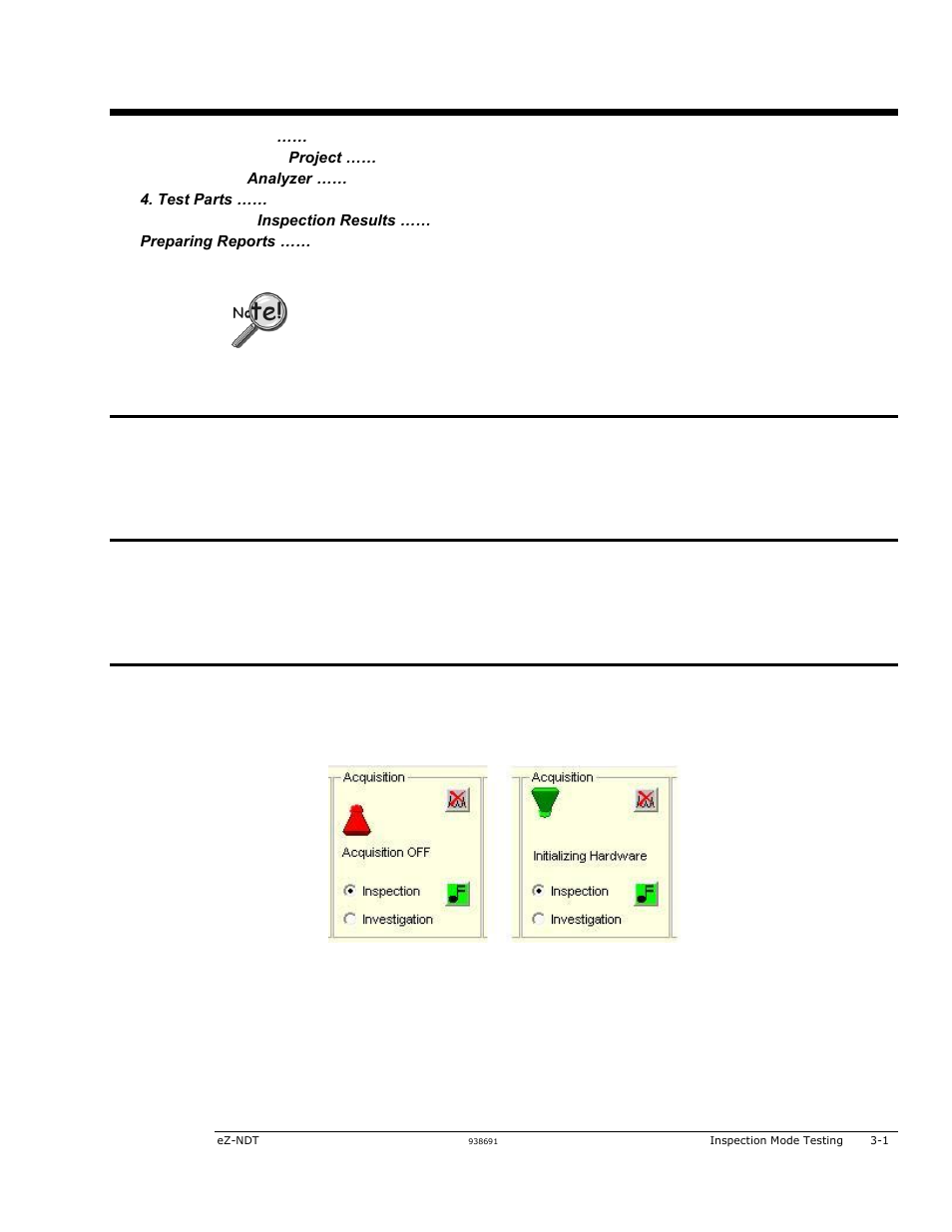 3 - inspection mode testing, Inspection mode testing 3, Launch ez-ndt | Open the ez-ndt project, Turn on analyzer | Measurement Computing eZ-NDT version 6.0.9 User Manual | Page 17 / 48