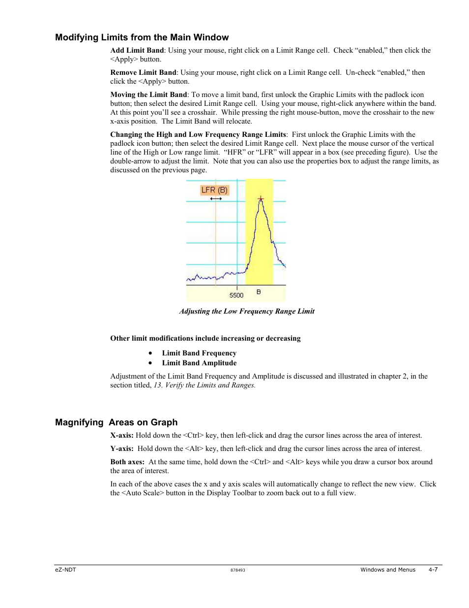 Modifying limits from the main window, Magnifying areas on graph | Measurement Computing eZ-NDT version 6.0.9 User Manual | Page 27 / 48