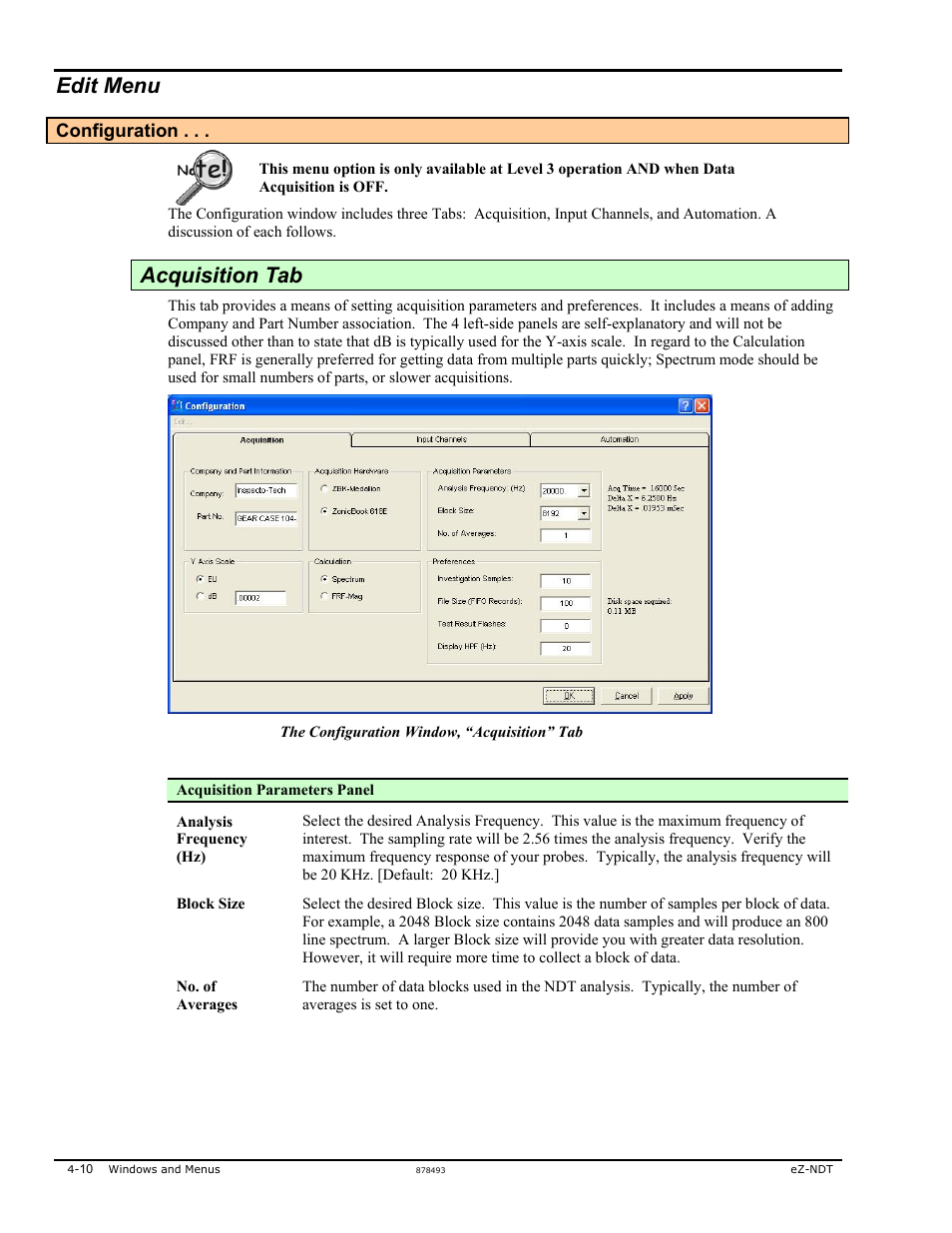 Edit menu, Acquisition tab | Measurement Computing eZ-NDT version 6.0.9 User Manual | Page 30 / 48