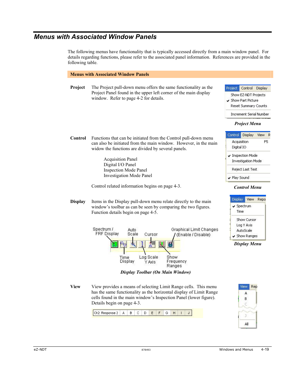 Menus with associated window panels | Measurement Computing eZ-NDT version 6.0.9 User Manual | Page 39 / 48
