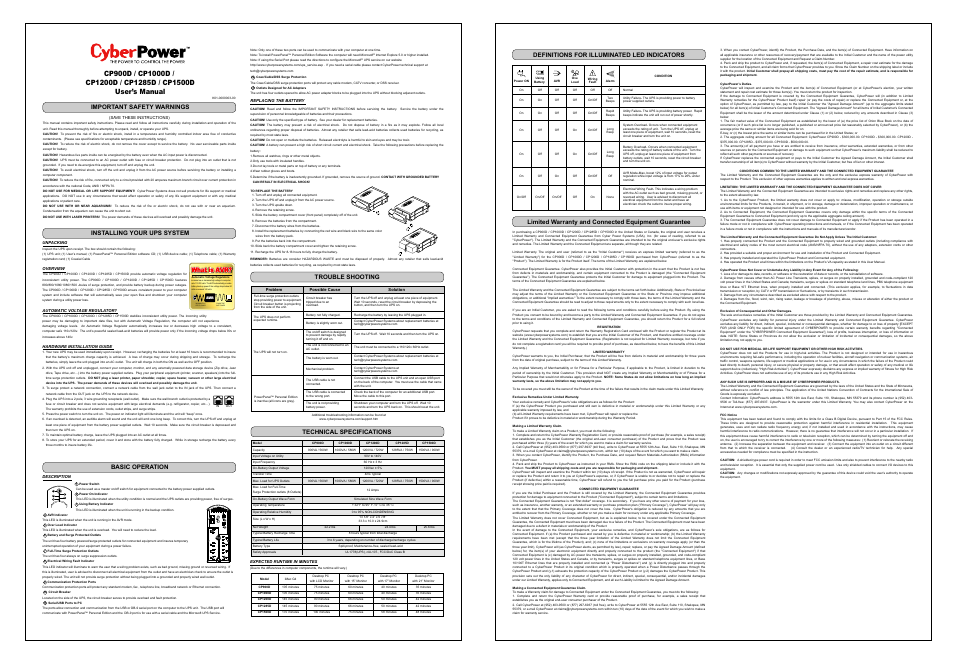 CyberPower Systems CP1000D User Manual | 1 page