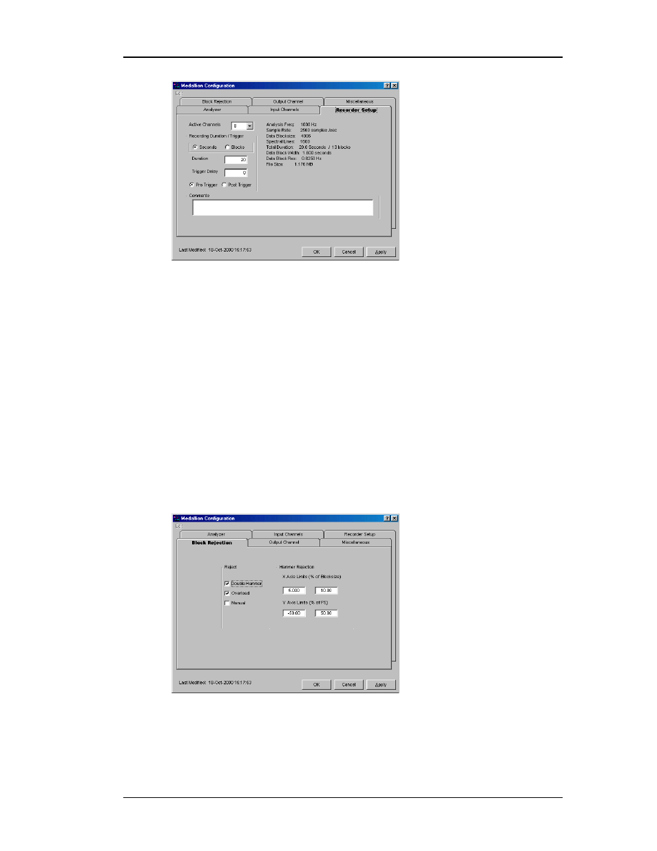Recorder setup tab, Block rejection tab | Measurement Computing eZ-Record rev.2.1 User Manual | Page 17 / 50