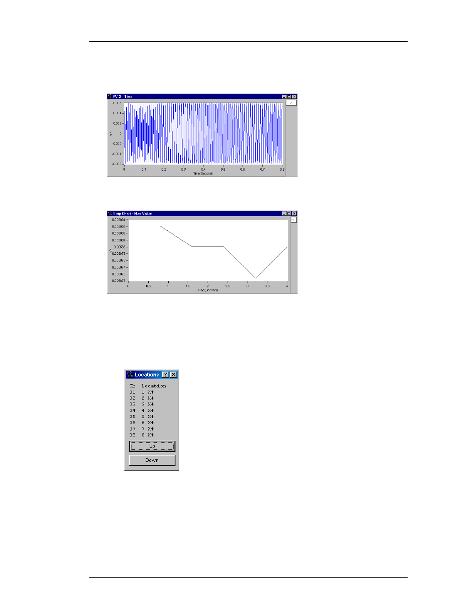 Window menu, Add function view, Add strip chart | Delete window, Modal locations window, Indow, Unction, Trip, Hart, Elete | Measurement Computing eZ-Record rev.2.1 User Manual | Page 33 / 50