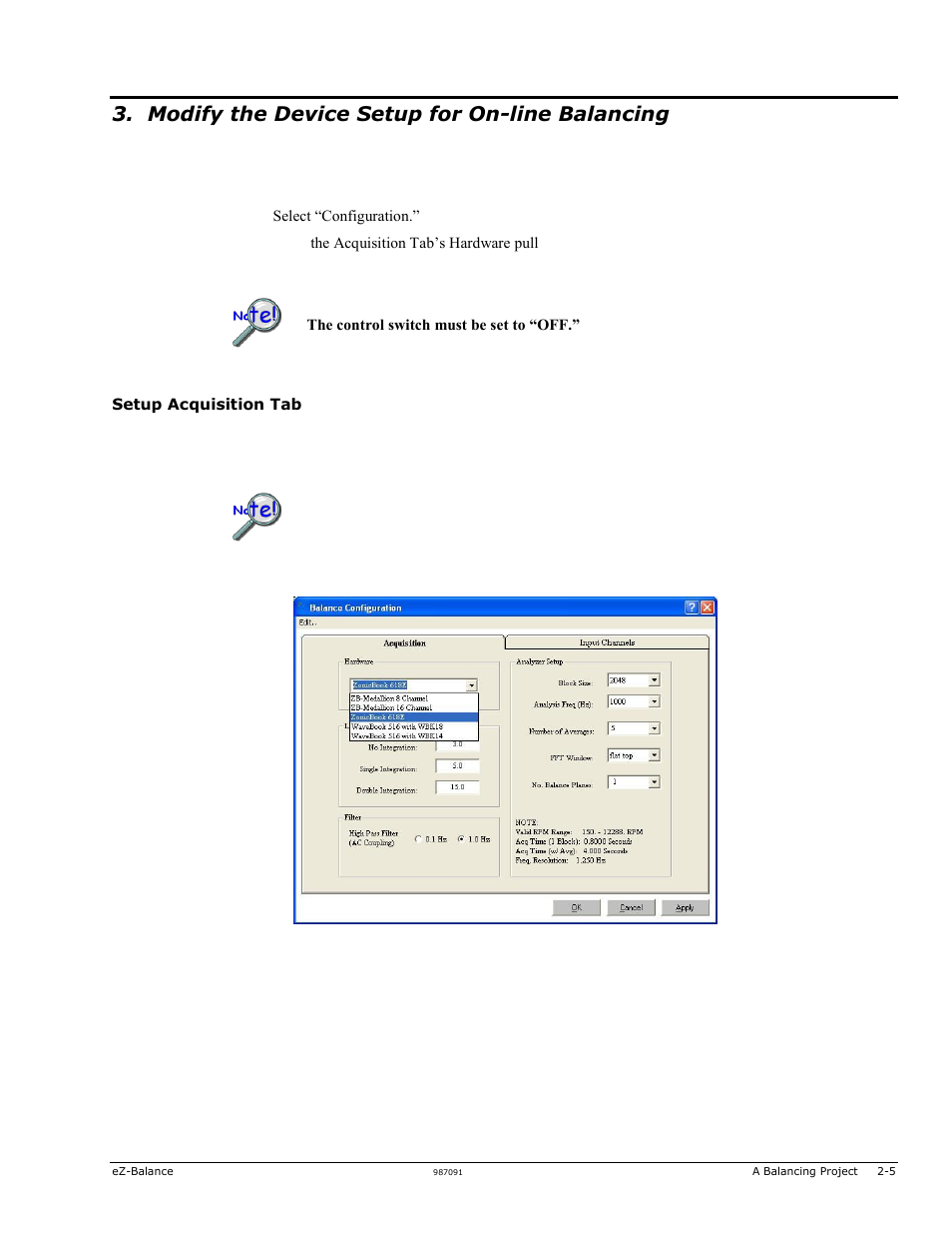Modify the device setup for on-line balancing | Measurement Computing eZ-Balance rev.9.0 User Manual | Page 11 / 40