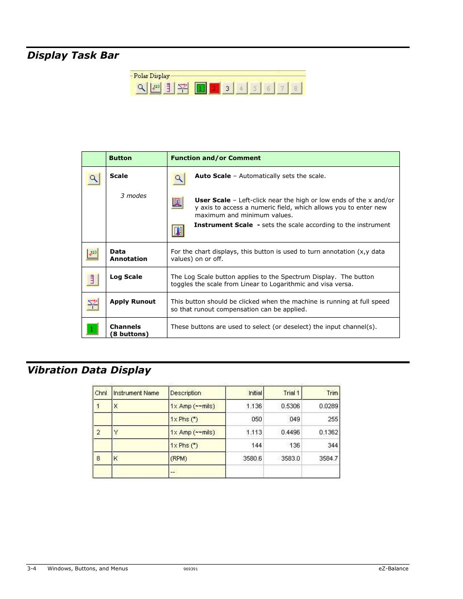 Display task bar, Vibration data display | Measurement Computing eZ-Balance rev.9.0 User Manual | Page 22 / 40