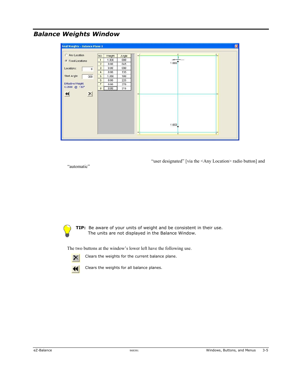 Balance weights window | Measurement Computing eZ-Balance rev.9.0 User Manual | Page 23 / 40