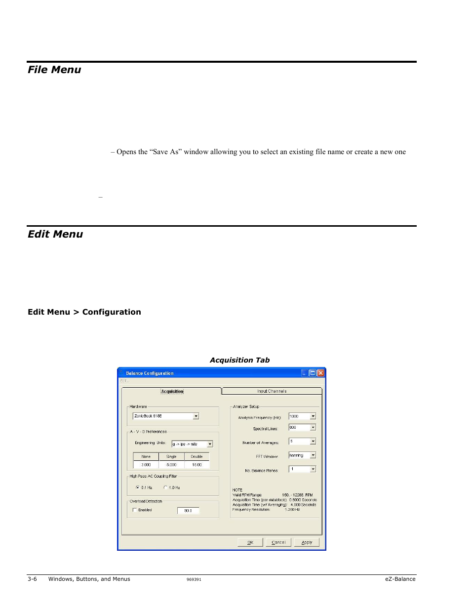 File menu, Edit menu | Measurement Computing eZ-Balance rev.9.0 User Manual | Page 24 / 40