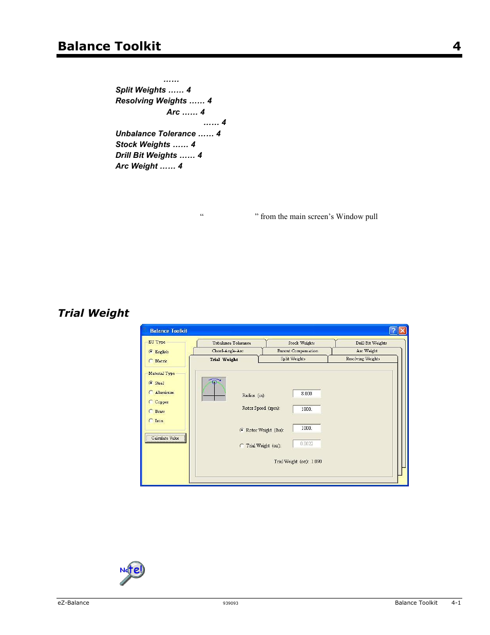 4 - balance toolkit, Balance toolkit 4, Trial weight | Measurement Computing eZ-Balance rev.9.0 User Manual | Page 33 / 40