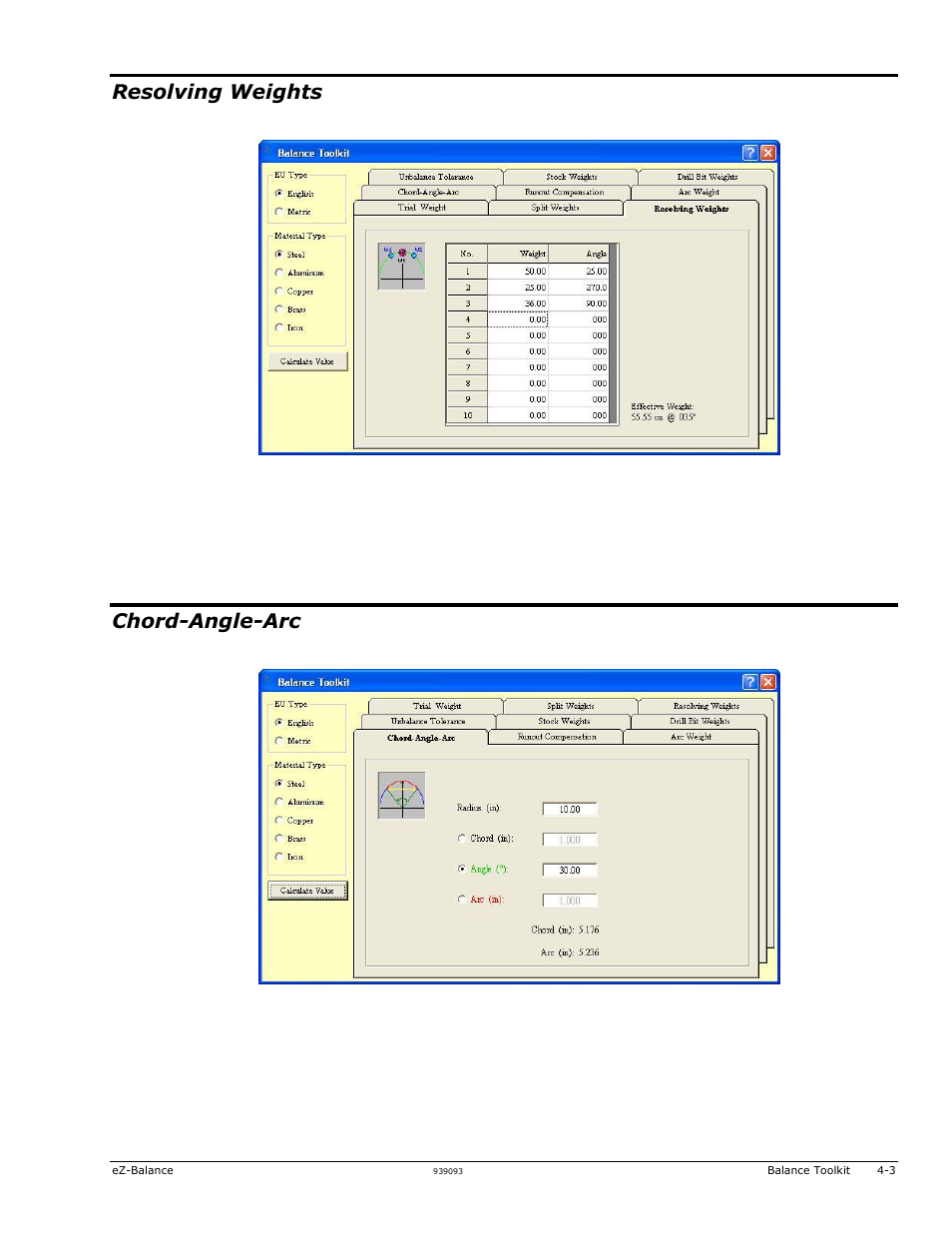 Resolving weights, Chord-angle-arc | Measurement Computing eZ-Balance rev.9.0 User Manual | Page 35 / 40