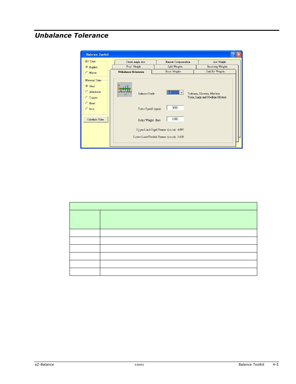 Unbalance tolerance | Measurement Computing eZ-Balance rev.9.0 User Manual | Page 37 / 40