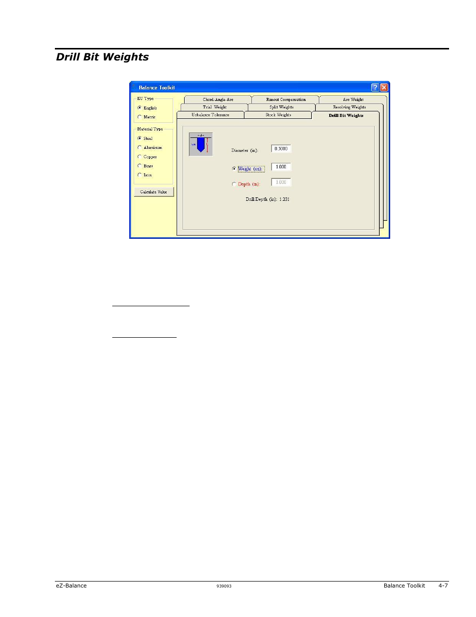 Drill bit weights | Measurement Computing eZ-Balance rev.9.0 User Manual | Page 39 / 40