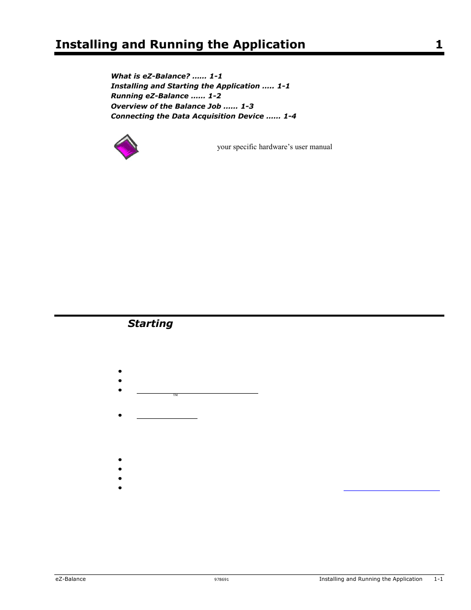 1 - installing and running the application, Installing and running the application 1, What is ez-balance | Installing and, The application, Starting | Measurement Computing eZ-Balance rev.9.0 User Manual | Page 5 / 40