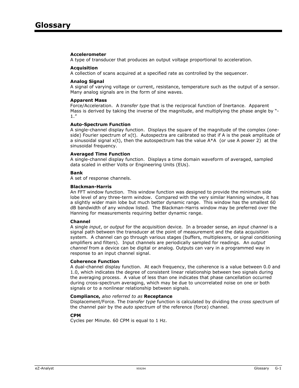 Glossary | Measurement Computing eZ-Analyst rev.14.1 User Manual | Page 131 / 136