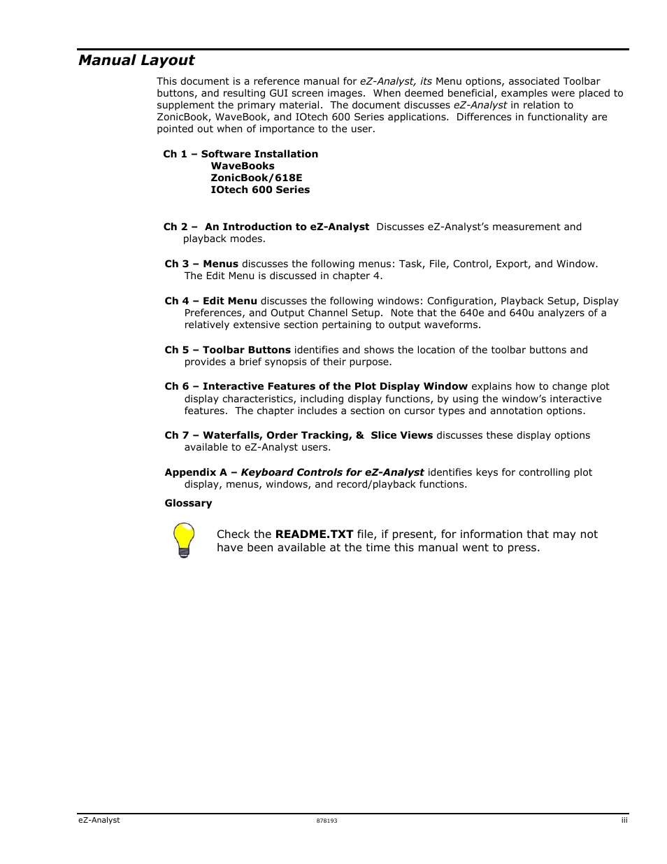 Manual layout | Measurement Computing eZ-Analyst rev.14.1 User Manual | Page 3 / 136