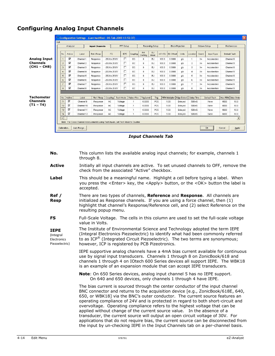Configuring analog input channels | Measurement Computing eZ-Analyst rev.14.1 User Manual | Page 50 / 136