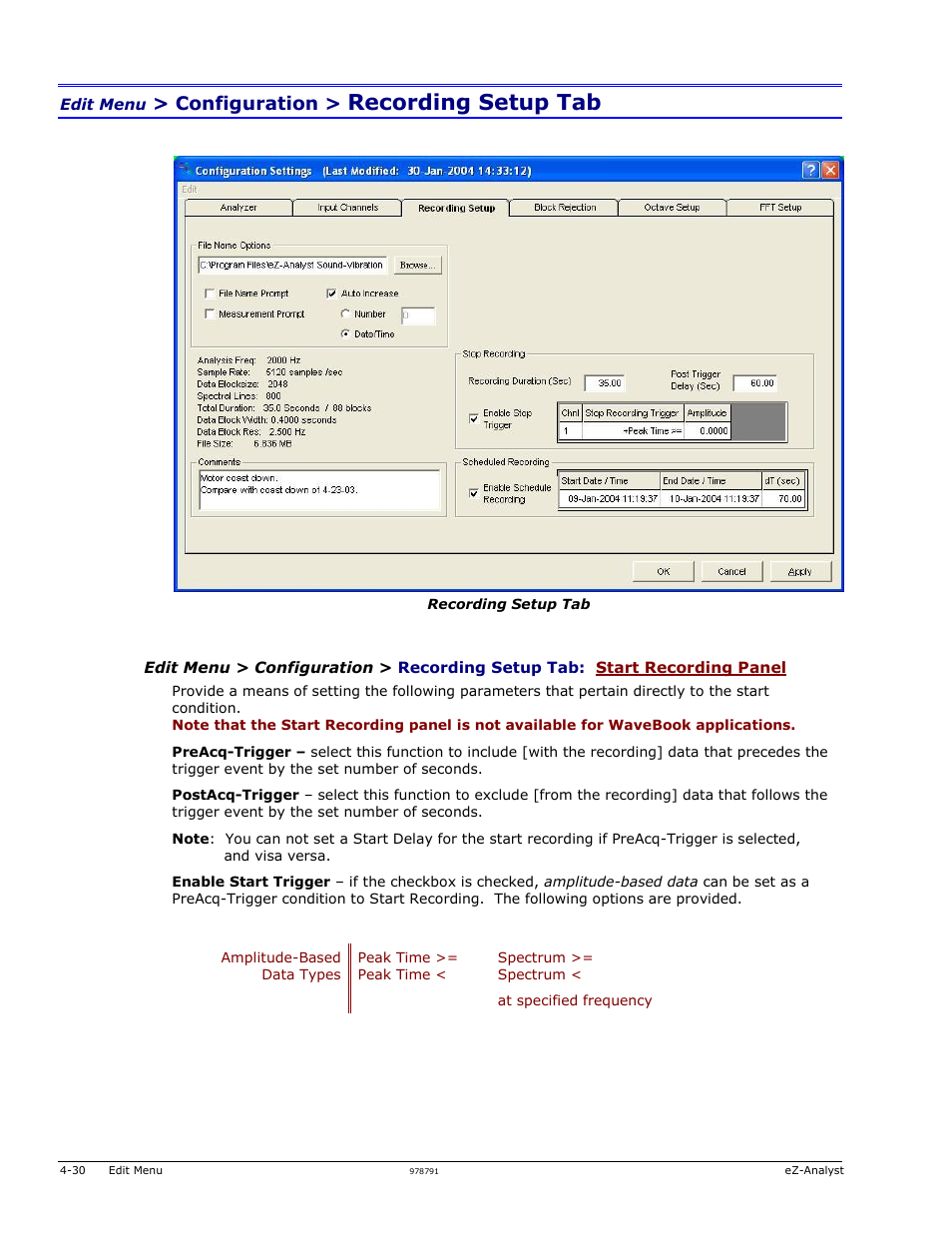Recording setup tab, Configuration | Measurement Computing eZ-Analyst rev.14.1 User Manual | Page 66 / 136