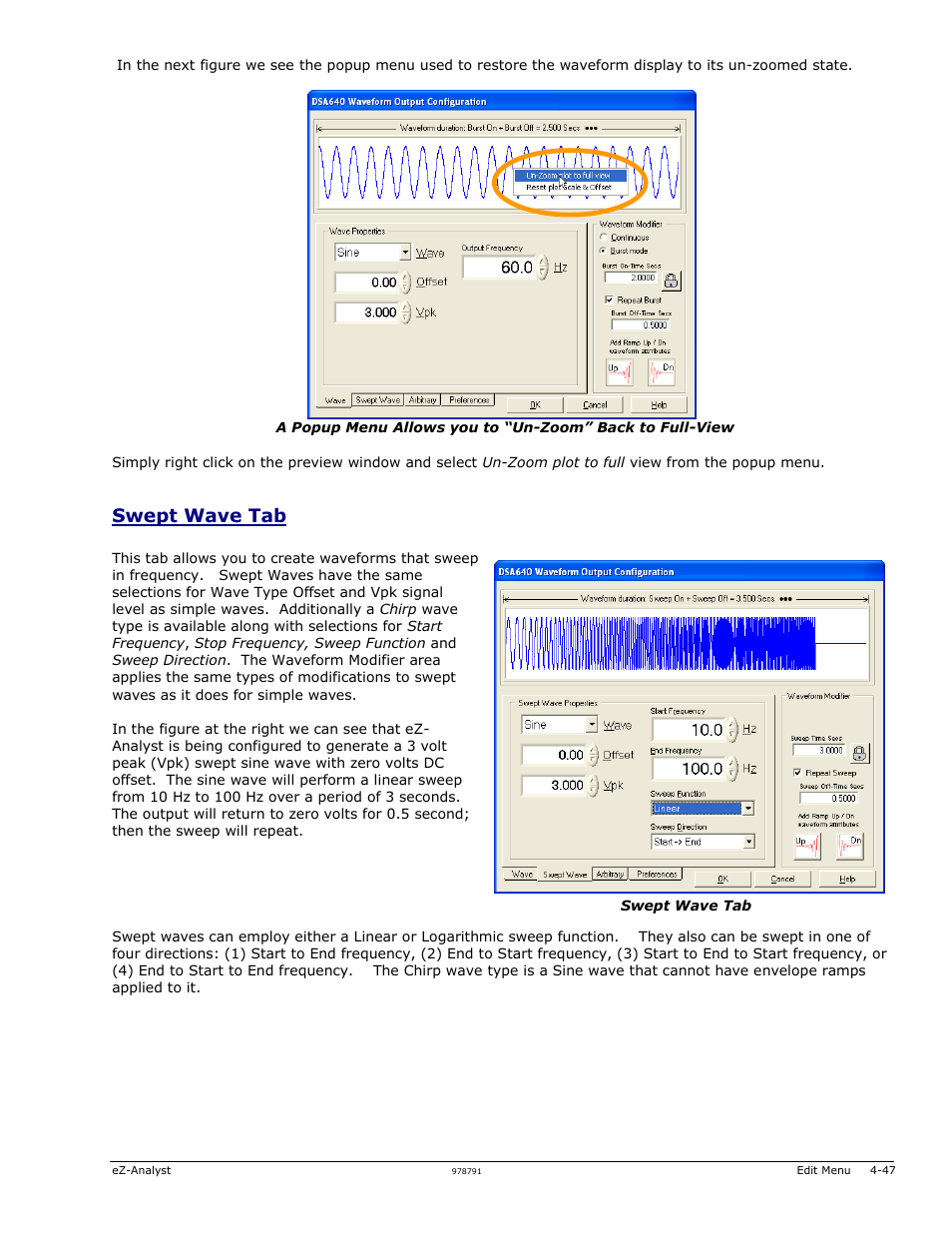 Swept wave tab | Measurement Computing eZ-Analyst rev.14.1 User Manual | Page 83 / 136