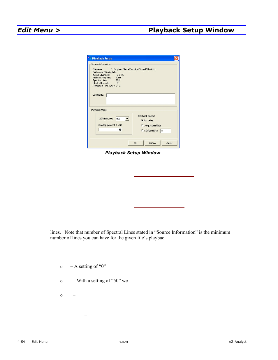 Playback setup window, Playback setup window …… 4-54, Edit menu > playback setup window | Measurement Computing eZ-Analyst rev.14.1 User Manual | Page 90 / 136