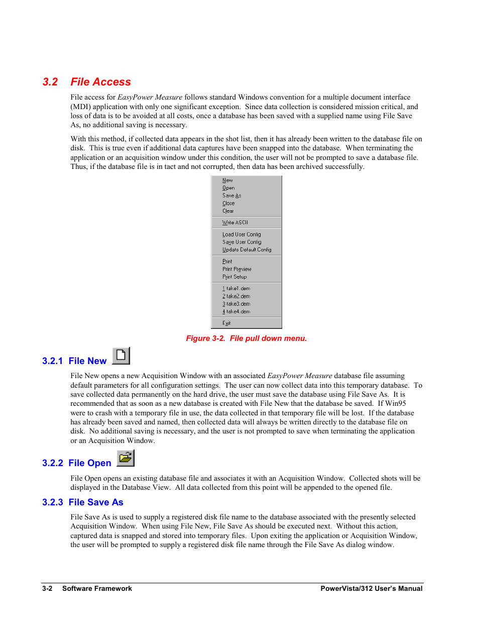 File access, 1 file new, 2 file open | 3 file save as, 2 file access | Measurement Computing WavePort 312P rev.1.0 User Manual | Page 18 / 82