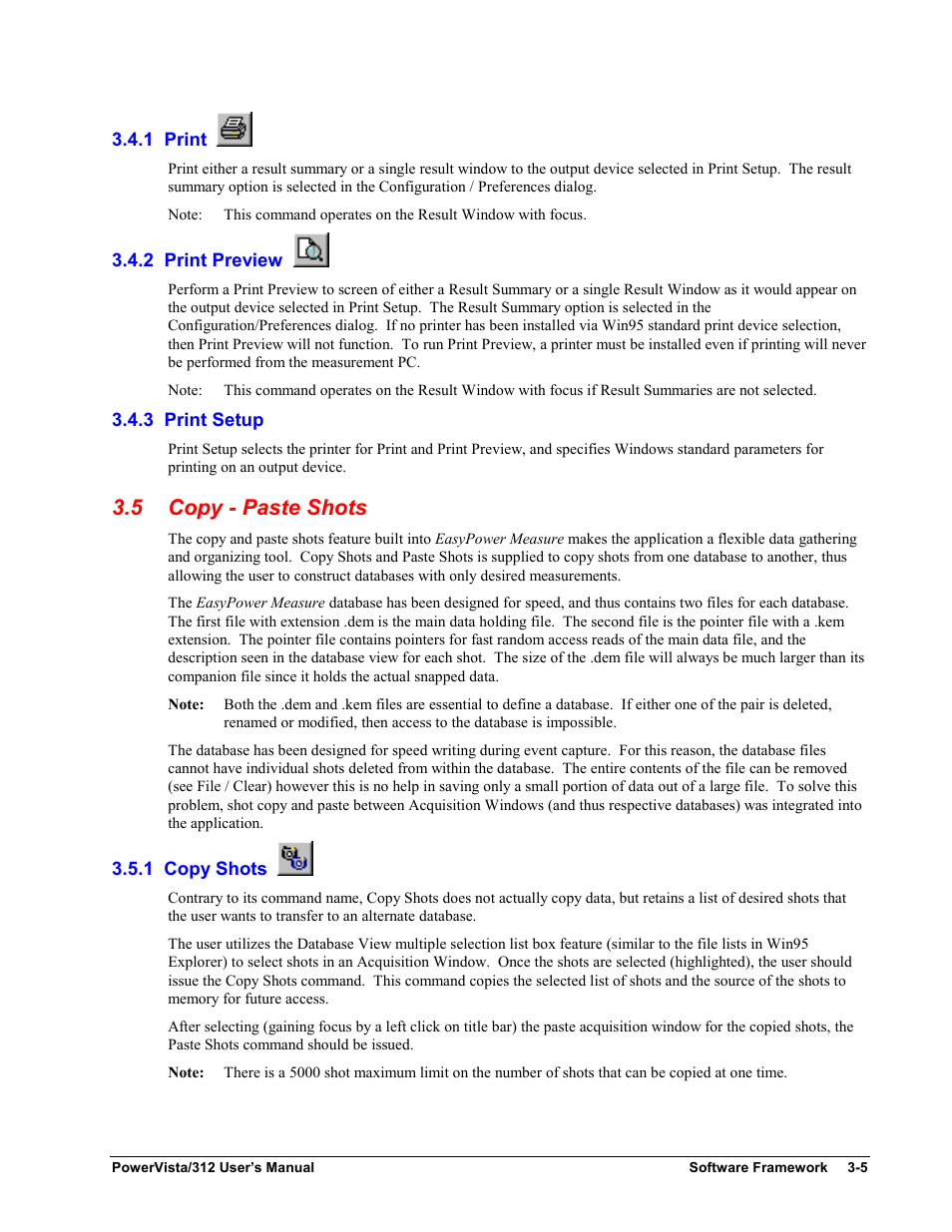 1 print, 2 print preview, 3 print setup | Copy - paste shots, 1 copy shots, 5 copy - paste shots | Measurement Computing WavePort 312P rev.1.0 User Manual | Page 21 / 82