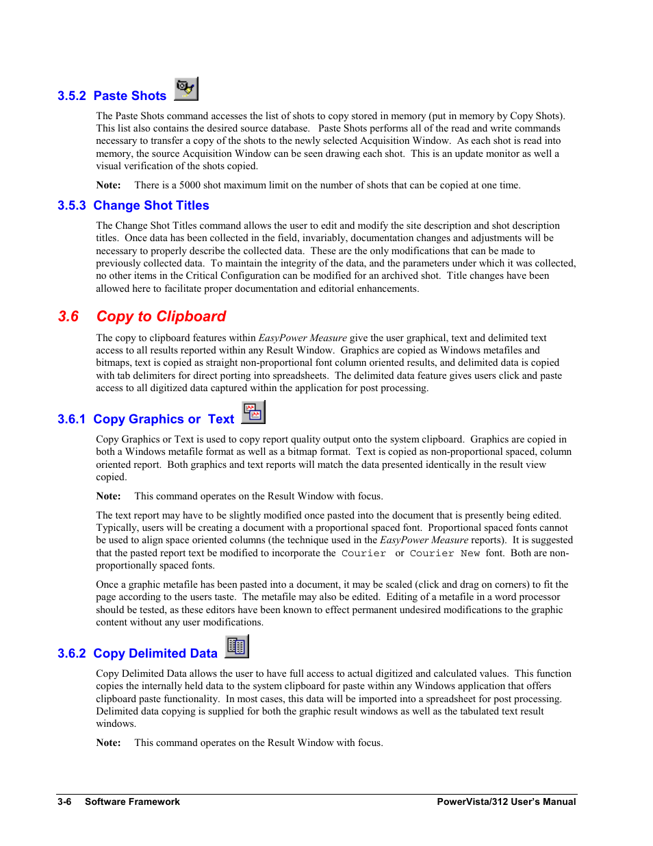 2 paste shots, 3 change shot titles, Copy to clipboard | 1 copy graphics or text, 2 copy delimited data, 6 copy to clipboard | Measurement Computing WavePort 312P rev.1.0 User Manual | Page 22 / 82
